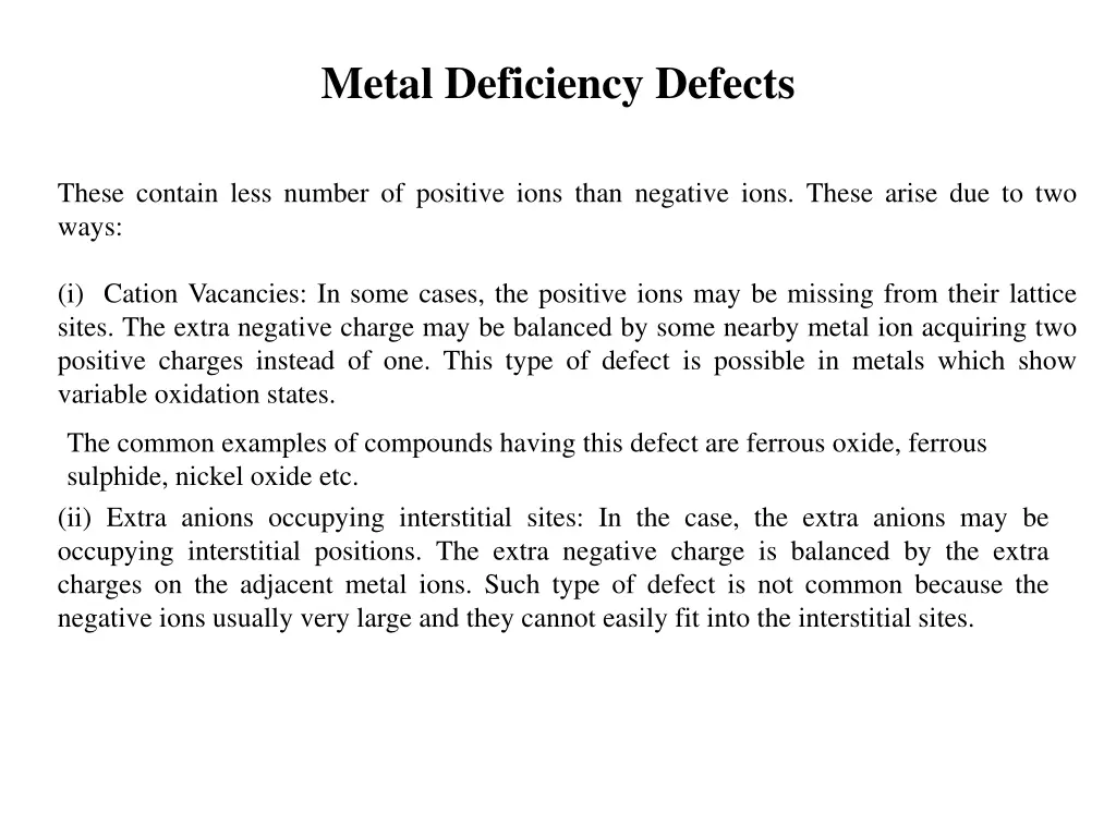 metal deficiency defects