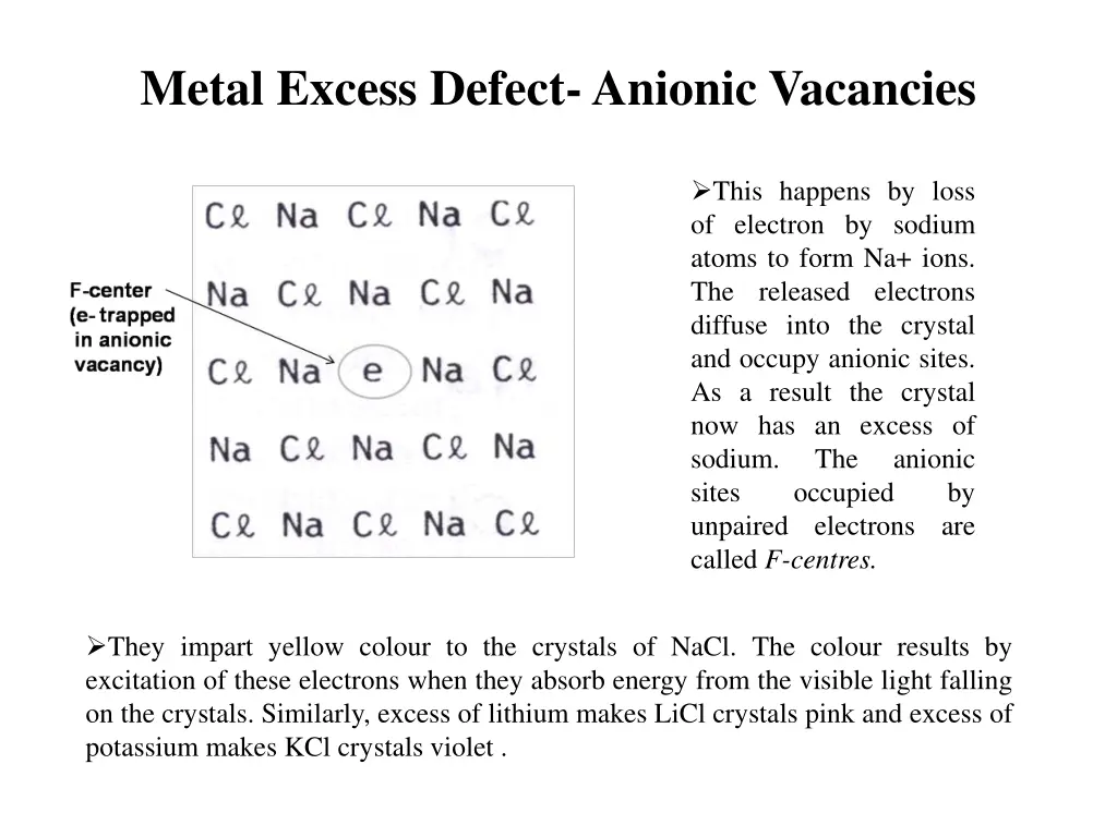 metal excess defect anionic vacancies 1