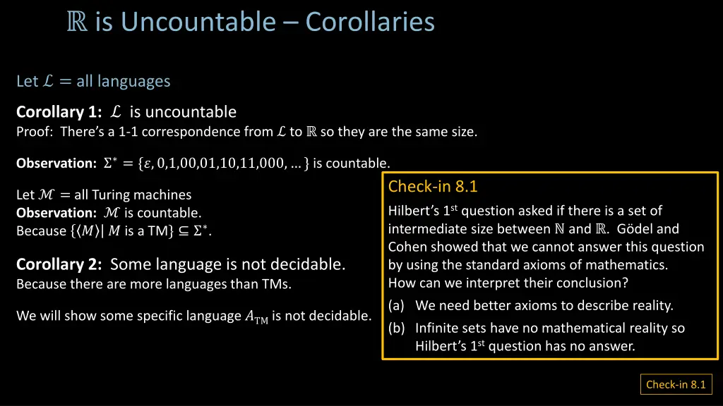is uncountable corollaries