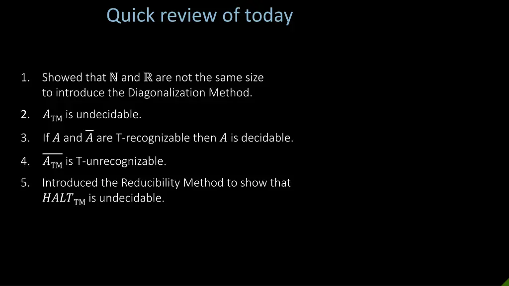quick review of today