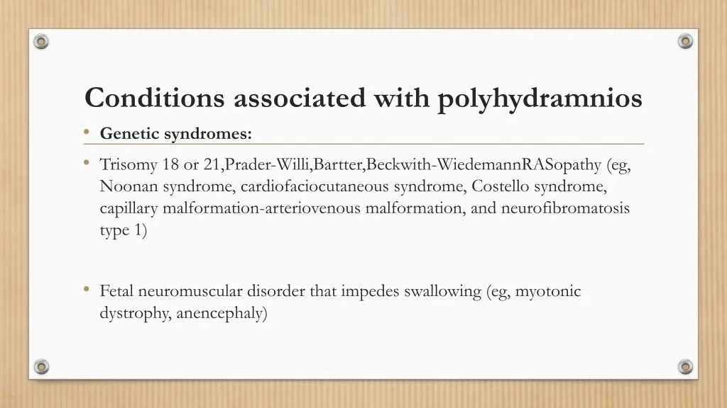 conditions associated with polyhydramnios genetic