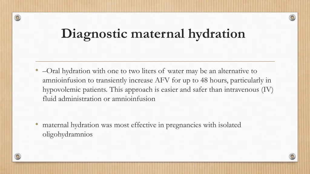 diagnostic maternal hydration