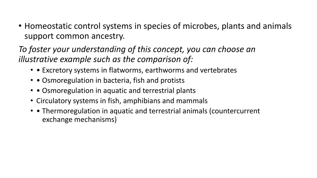 homeostatic control systems in species