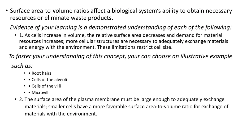 surface area to volume ratios affect a biological