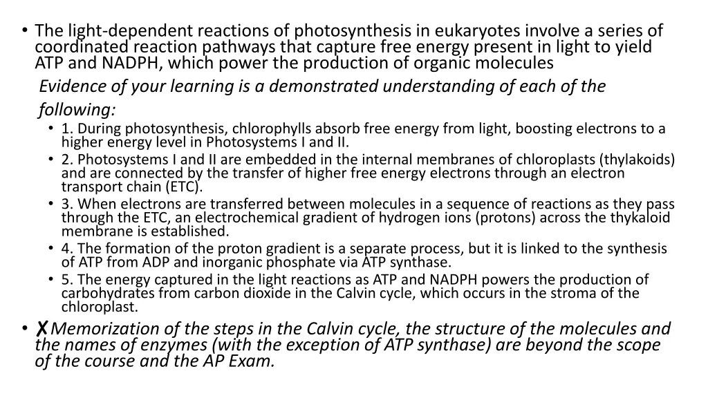 the light dependent reactions of photosynthesis