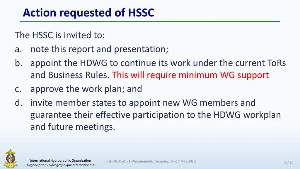 action requested of hssc