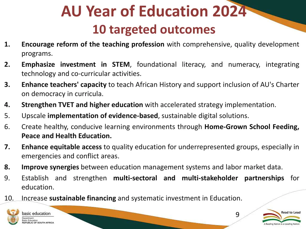 au year of education 2024 10 targeted outcomes