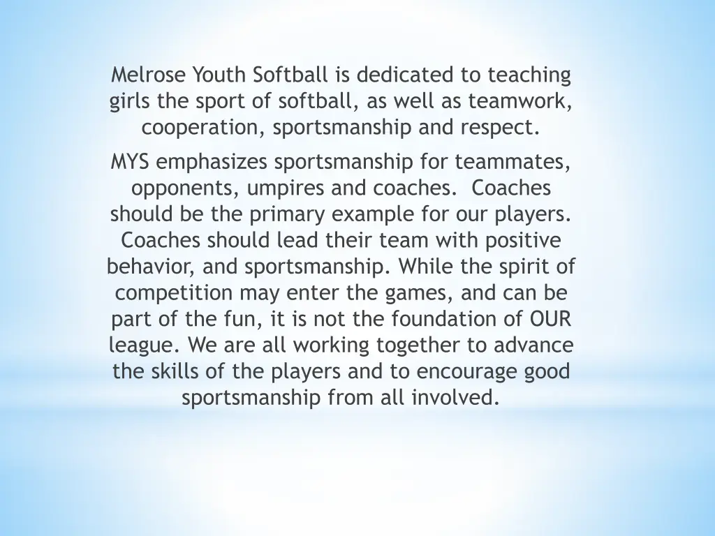 melrose youth softball is dedicated to teaching