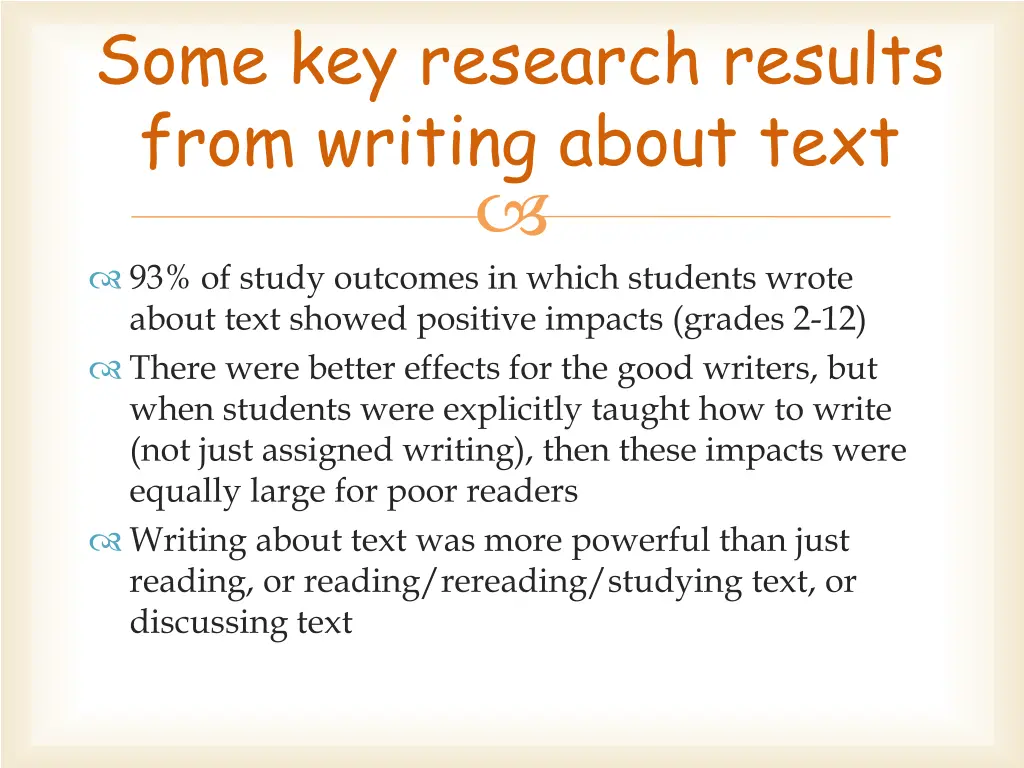 some key research results from writing about text
