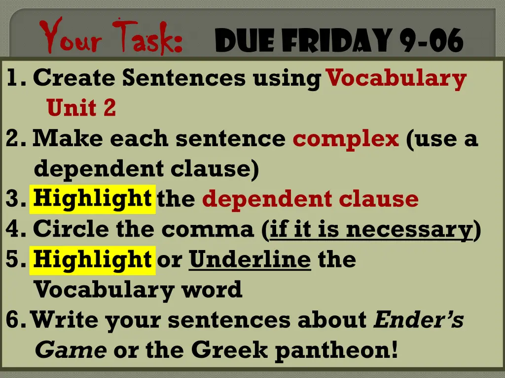 your task your task 1 create sentences using
