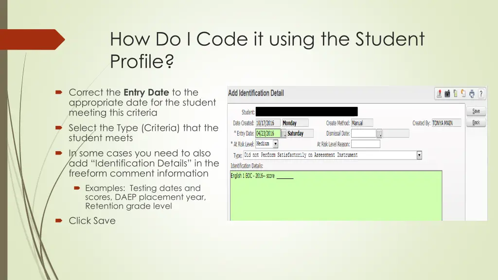how do i code it using the student profile 1