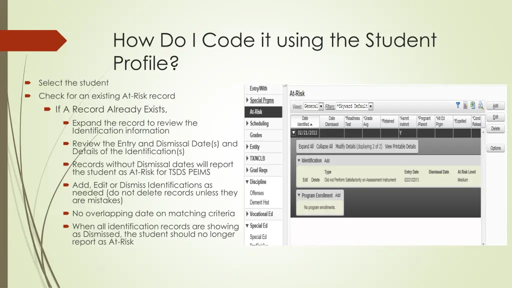 how do i code it using the student profile 2