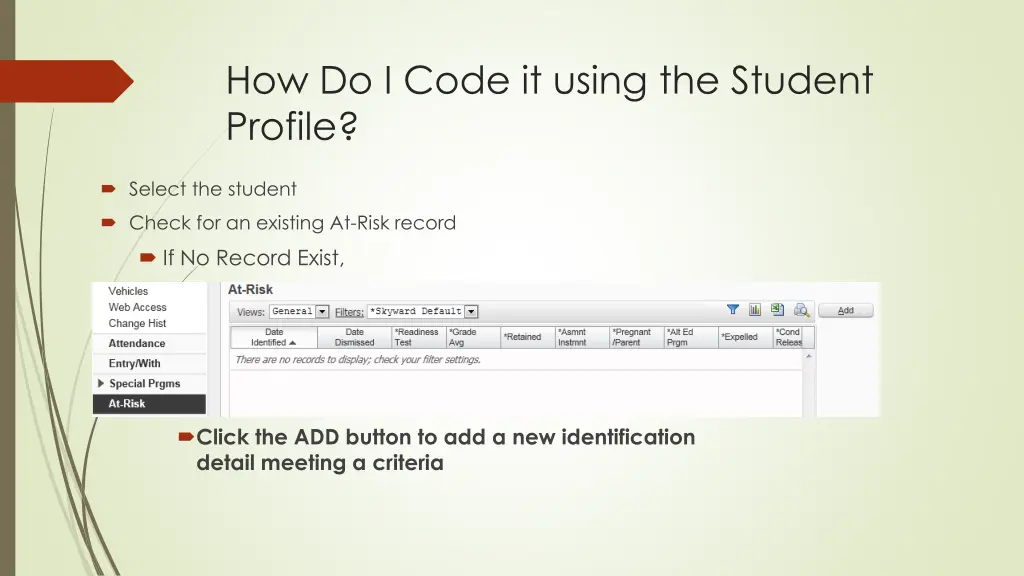 how do i code it using the student profile