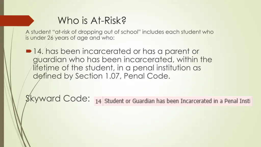 who is at risk a student at risk of dropping 14