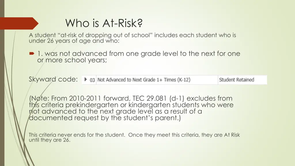 who is at risk a student at risk of dropping