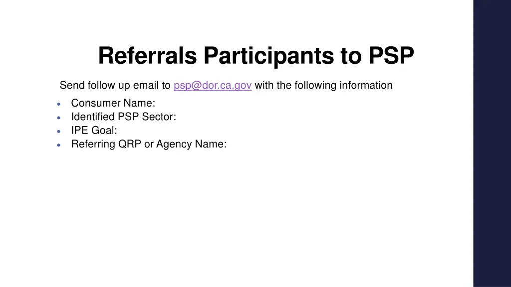 referrals participants to psp