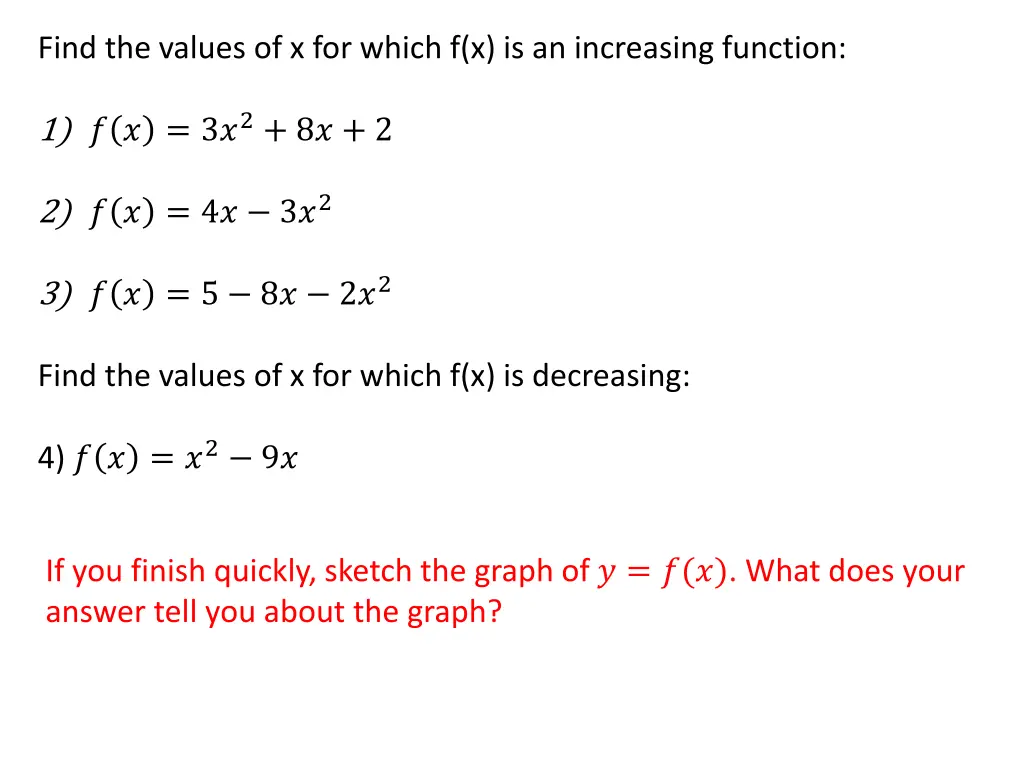 find the values of x for which