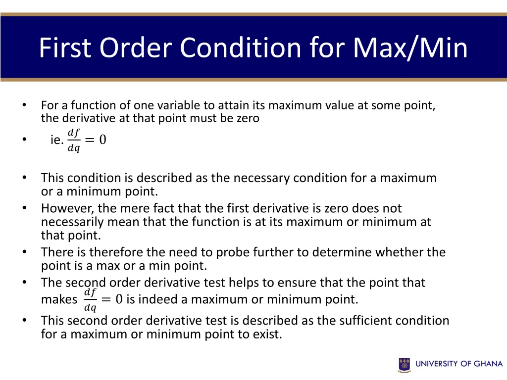 first order condition for max min