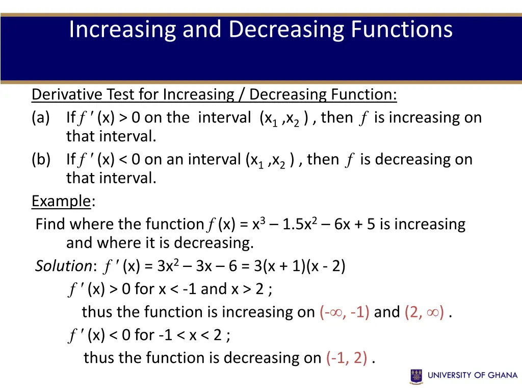 increasing and decreasing functions