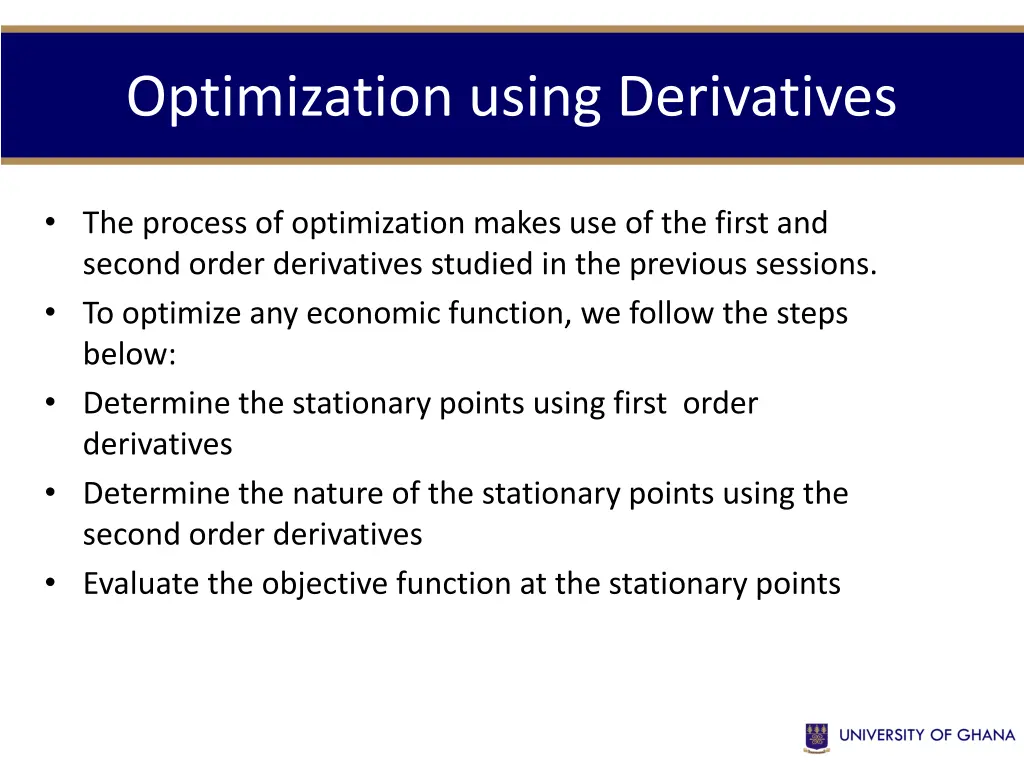 optimization using derivatives