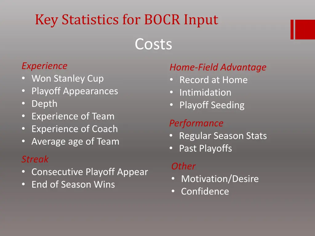 key statistics for bocr input 1