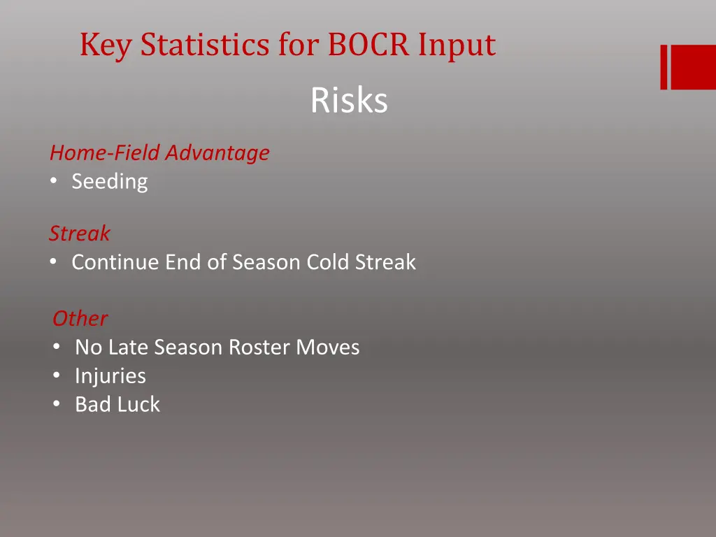 key statistics for bocr input 2
