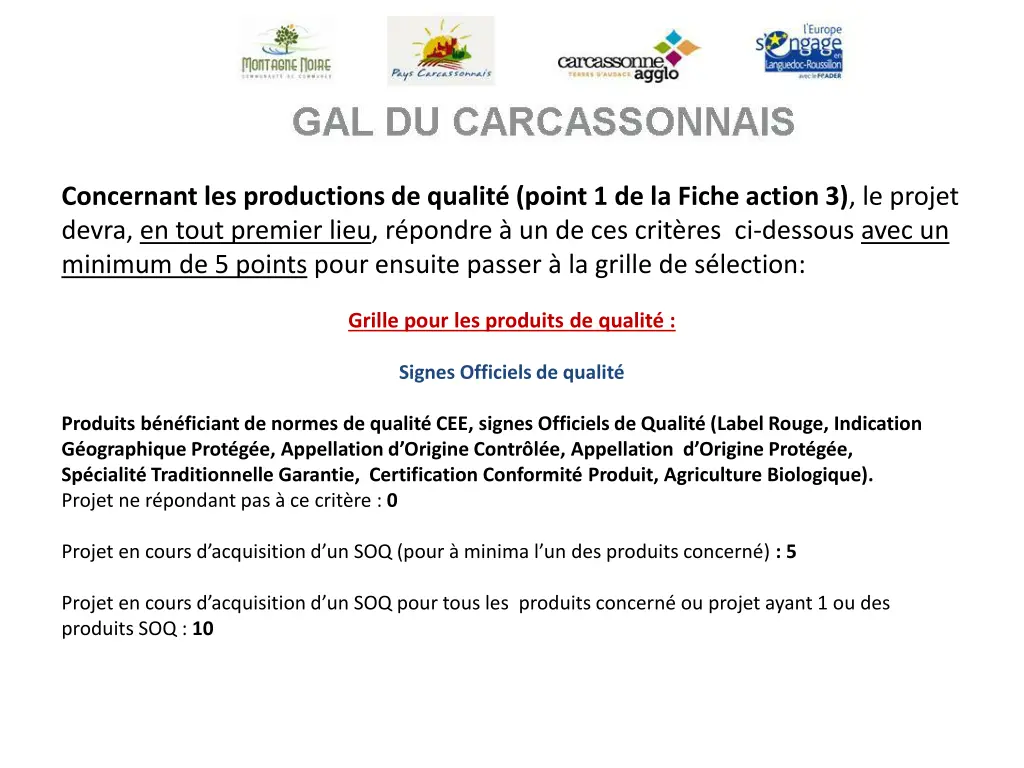 concernant les productions de qualit point
