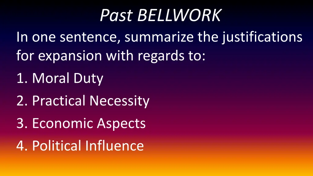 past bellwork