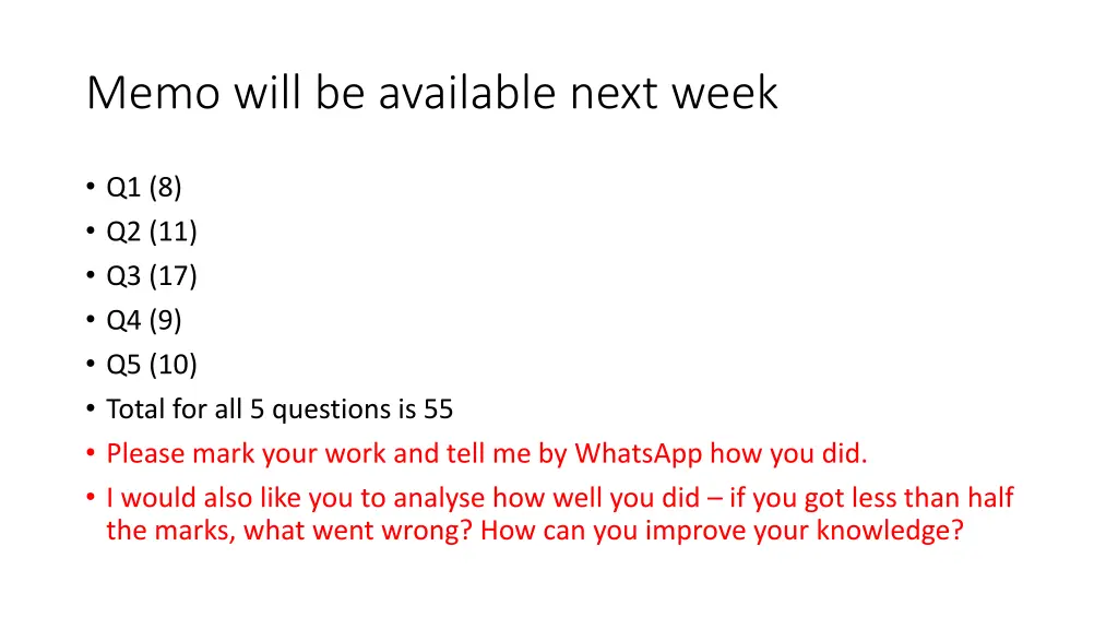memo will be available next week