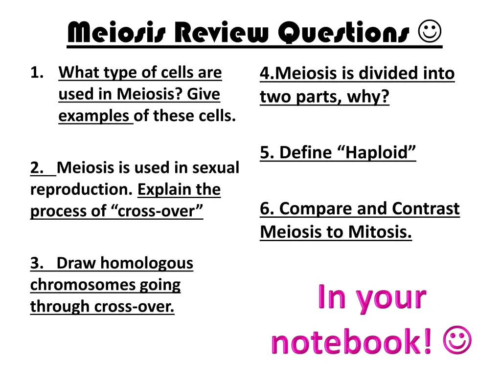 meiosis review questions