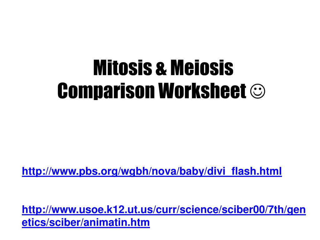 mitosis meiosis comparison worksheet