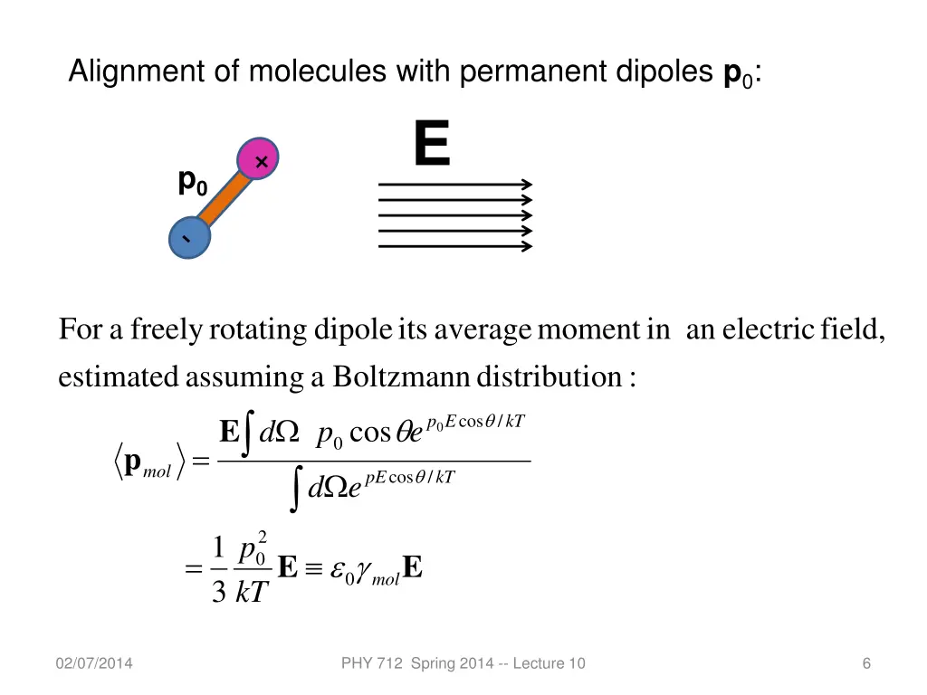 alignment of molecules with permanent dipoles
