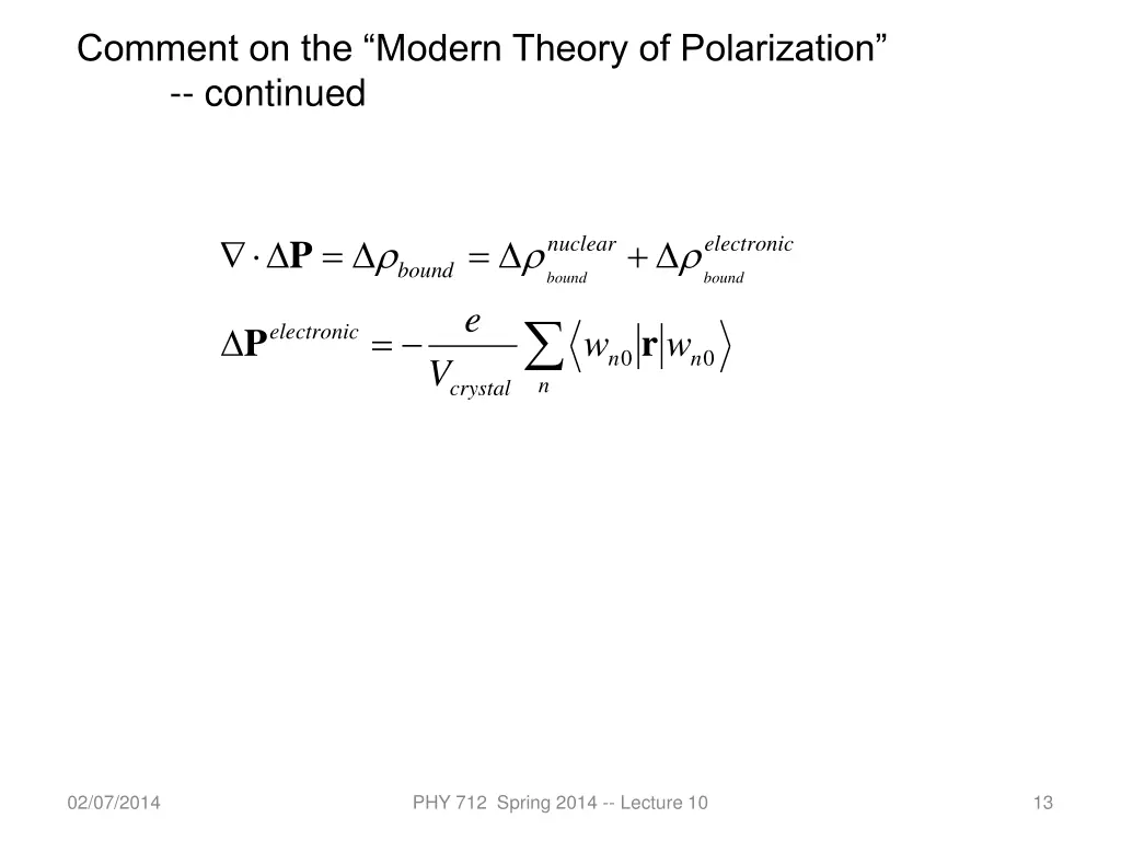 comment on the modern theory of polarization