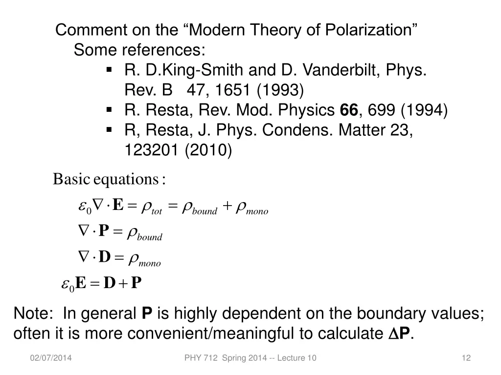 comment on the modern theory of polarization some