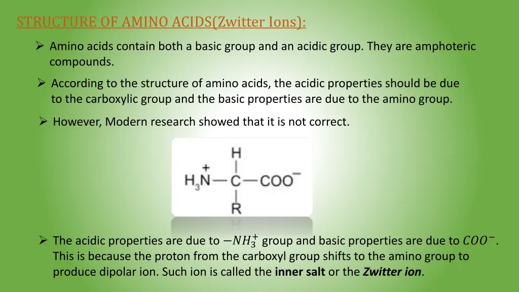 structure of amino acids zwitter ions