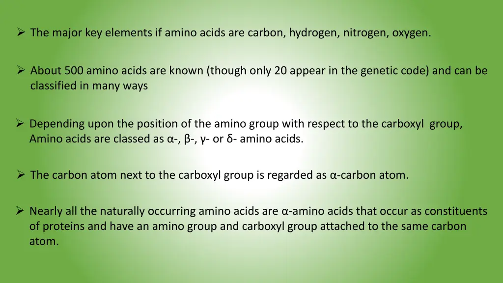 the major key elements if amino acids are carbon