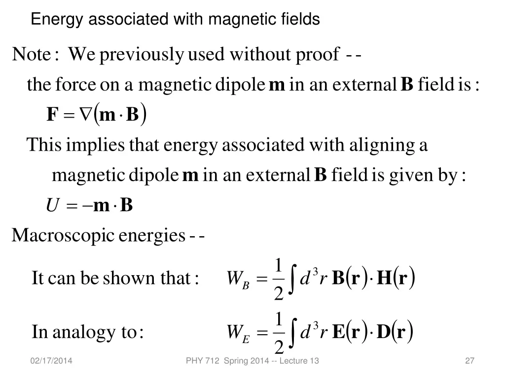 energy associated with magnetic fields