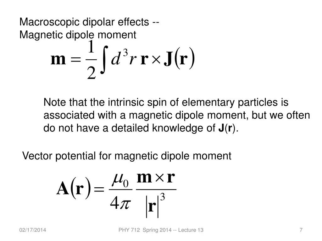macroscopic dipolar effects magnetic dipole