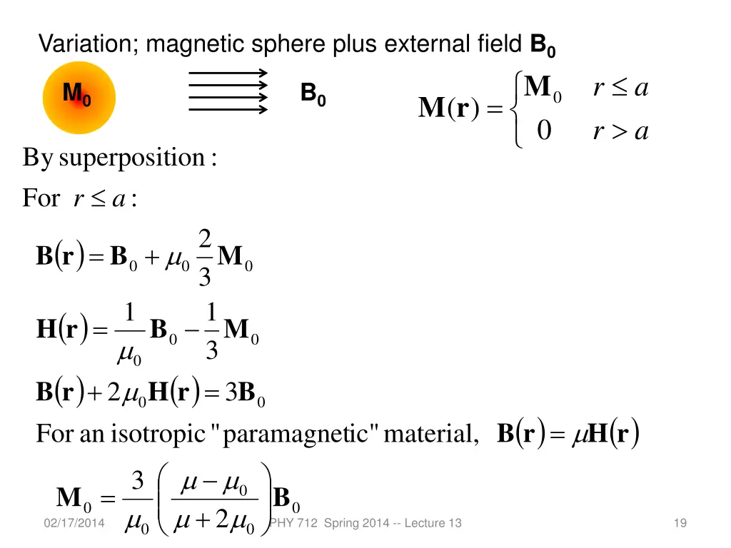 variation magnetic sphere plus external field b 0