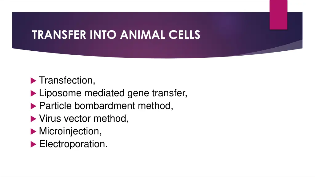transfer into animal cells