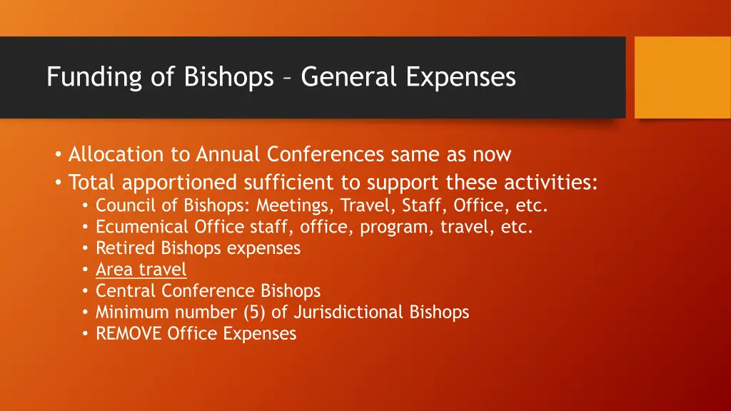 funding of bishops general expenses