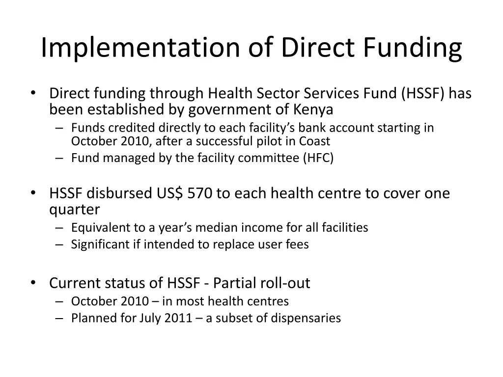 implementation of direct funding