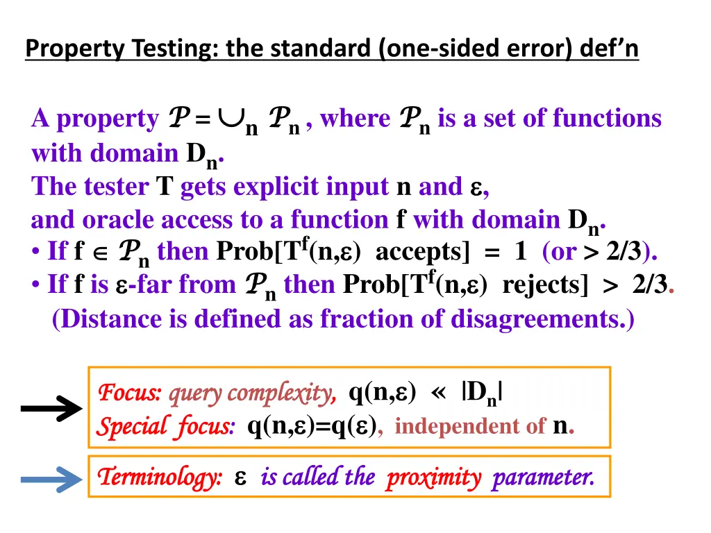 property testing the standard one sided error