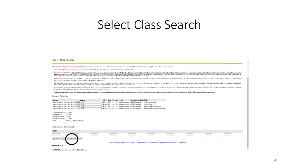 select class search