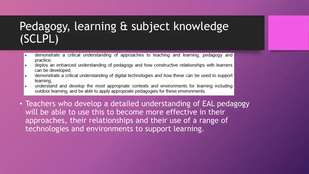 pedagogy learning subject knowledge sclpl