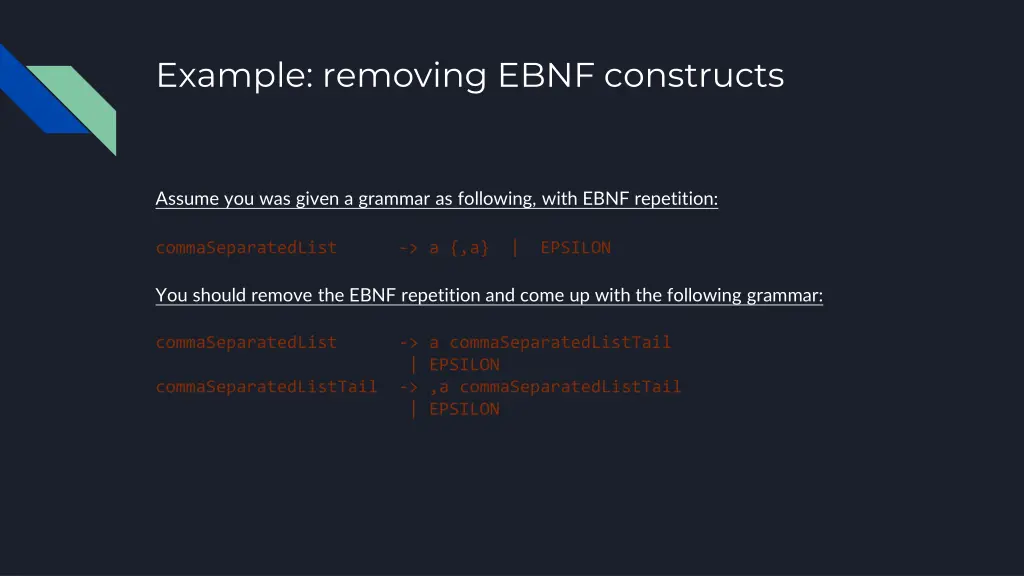 example removing ebnf constructs