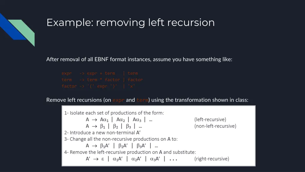 example removing left recursion