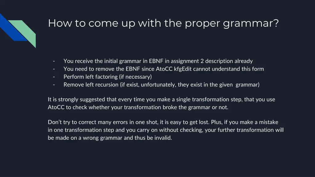 how to come up with the proper grammar