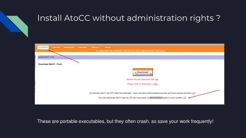 install atocc without administration rights