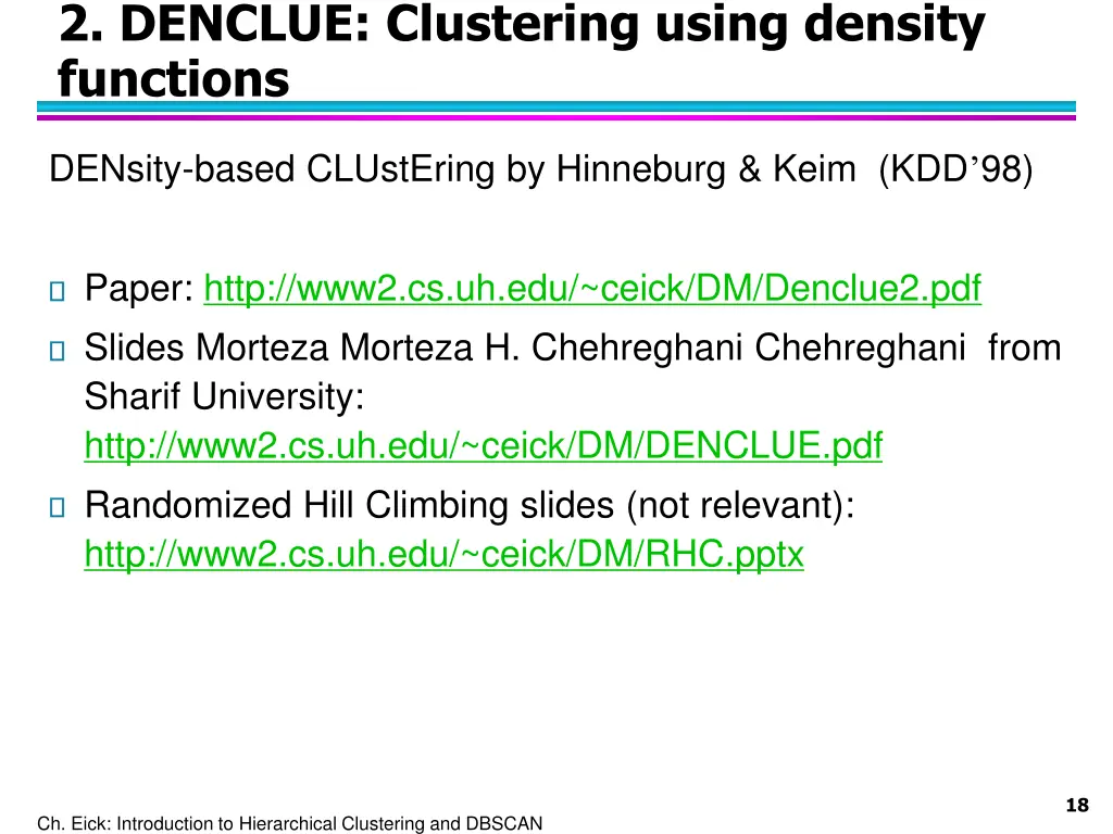 2 denclue clustering using density functions